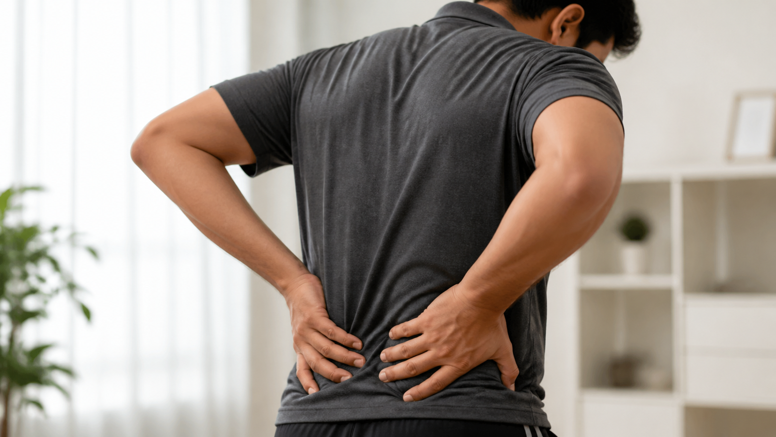 Person holding their lower back in pain